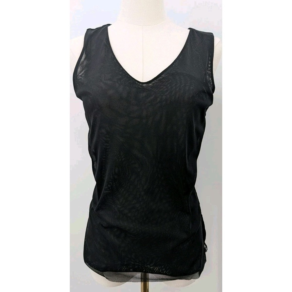 Cabi Black Layered Mesh Sheer Nylon Tank Size M Festival Rave Whimsigoth Grunge